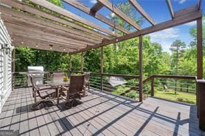 8190 Old Mill Dr, Gainesville, GA 30506 - wooden terrace featuring outdoor dining area and a pergola