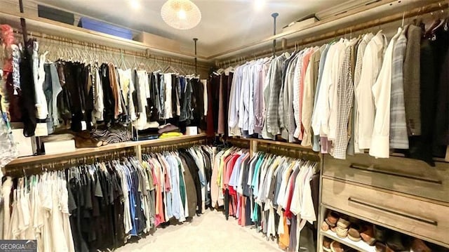 walk in closet with carpet flooring