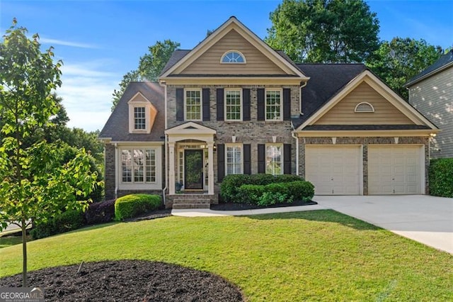 4876 Sara Creek Way, Sugar Hill, GA 30518 - view of front of home featuring concrete driveway, brick siding, an attached garage, and a front lawn