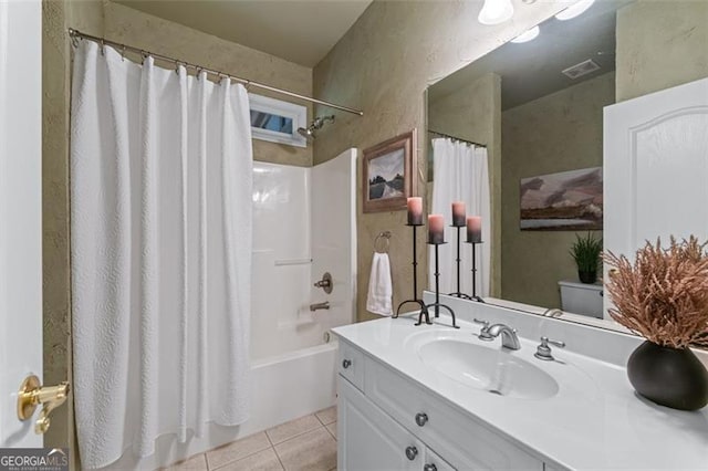 4876 Sara Creek Way, Sugar Hill, GA 30518 - full bath featuring visible vents, tile patterned flooring, vanity, toilet, and shower / bath combo with shower curtain