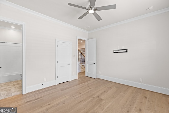 2824 Cork St, Braselton, GA 30517 - unfurnished bedroom with ornamental molding, wood finished floors, baseboards, recessed lighting, and a ceiling fan