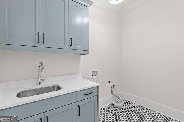 2824 Cork St, Braselton, GA 30517 - laundry room featuring washer hookup, hookup for an electric dryer, baseboards, cabinet space, and ornamental molding
