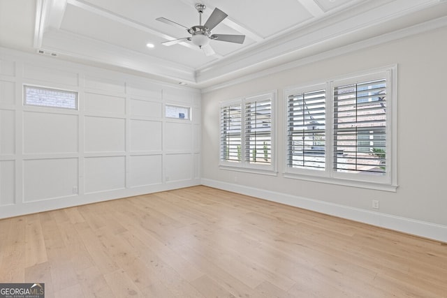 2824 Cork St, Braselton, GA 30517 - empty room featuring ornamental molding, light wood-type flooring, a ceiling fan, baseboards, and recessed lighting