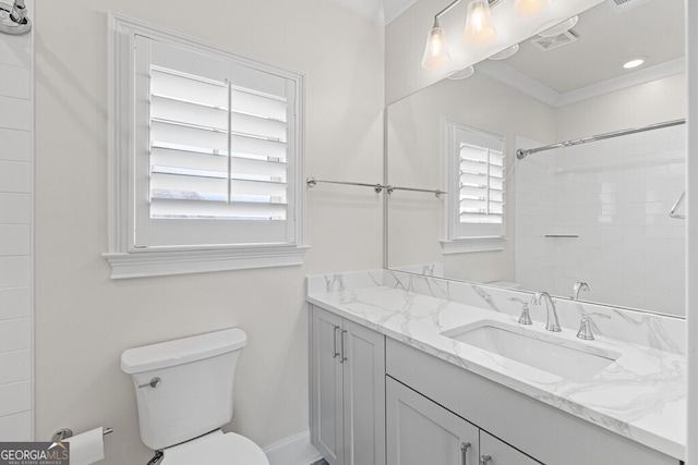 2824 Cork St, Braselton, GA 30517 - full bath with toilet, ornamental molding, vanity, and a shower