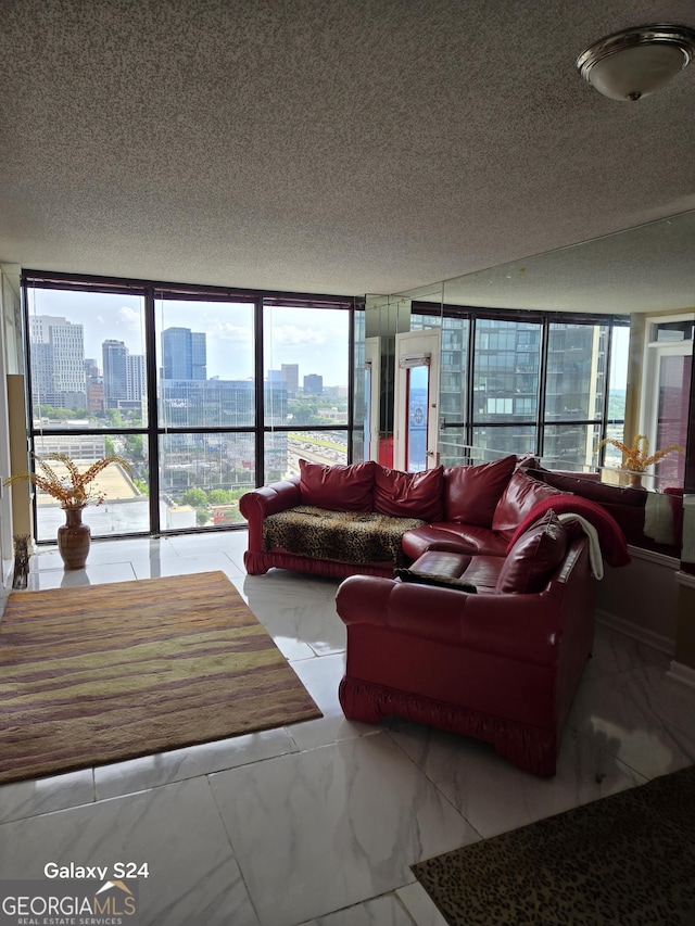 1280 W Peachtree St NW Apt 2606, Atlanta, GA 30309 - living area with a view of city, a textured ceiling, and marble finish floor