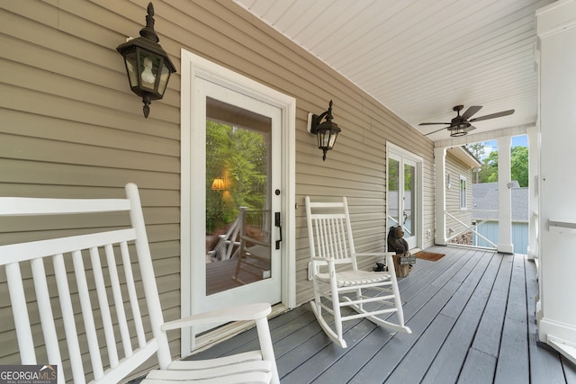 945 Sandy Run Dr, Sparta, GA 31087 - deck featuring covered porch and a ceiling fan