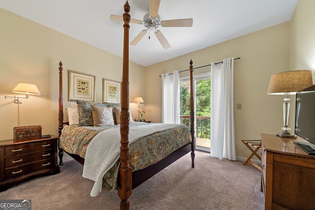 945 Sandy Run Dr, Sparta, GA 31087 - carpeted bedroom with access to outside, baseboards, and ceiling fan