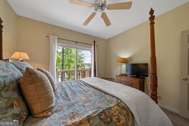945 Sandy Run Dr, Sparta, GA 31087 - bedroom with carpet flooring, access to outside, baseboards, and a ceiling fan
