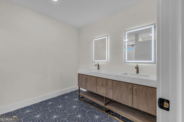 233 Bradshaw Rd, Hiawassee, GA 30546 - bathroom with double vanity and tile patterned floors