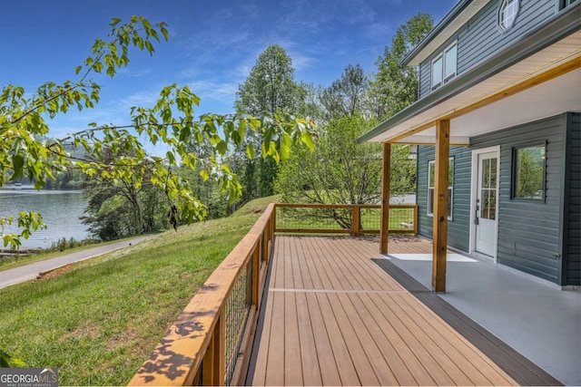 233 Bradshaw Rd, Hiawassee, GA 30546 - wooden deck with a lawn and a water view