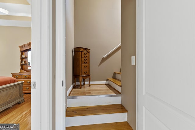 staircase with wood finished floors