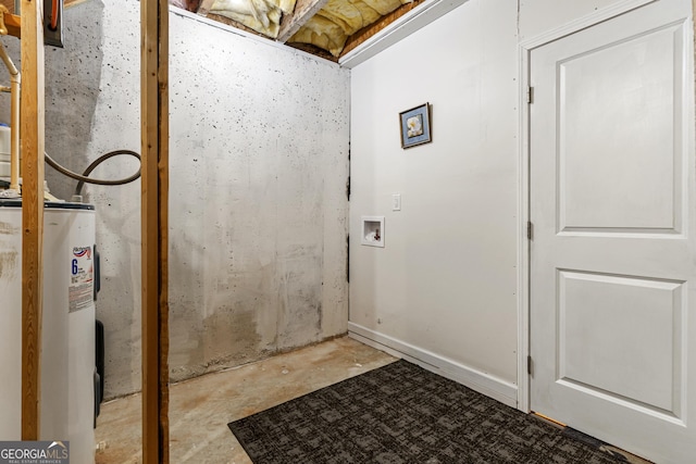 interior space with concrete floors and electric water heater