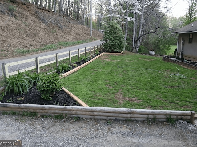 view of yard with fence and a vegetable garden