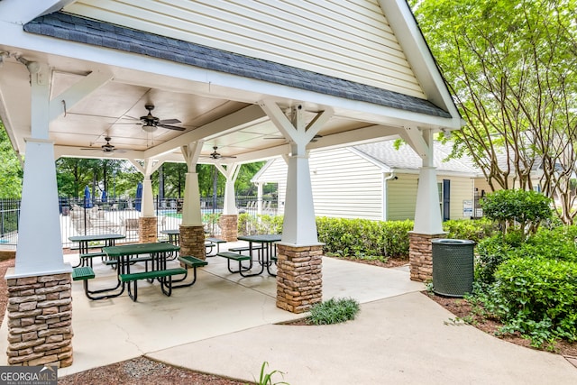 314 Meadows Ln, Canton, GA 30114 - view of patio with fence, central air condition unit, and a ceiling fan