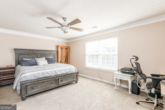 314 Meadows Ln, Canton, GA 30114 - bedroom featuring crown molding, baseboards, light carpet, and a ceiling fan