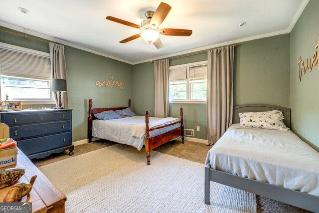 5327 David Cir SE, Covington, GA 30014 - bedroom featuring carpet, crown molding, baseboards, and ceiling fan