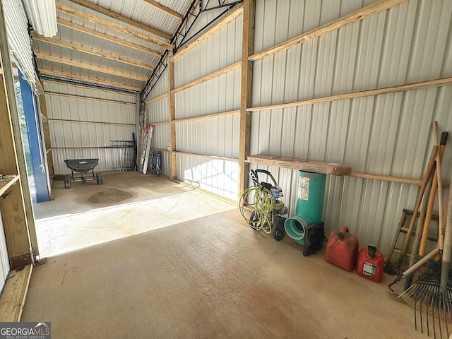 garage with metal wall