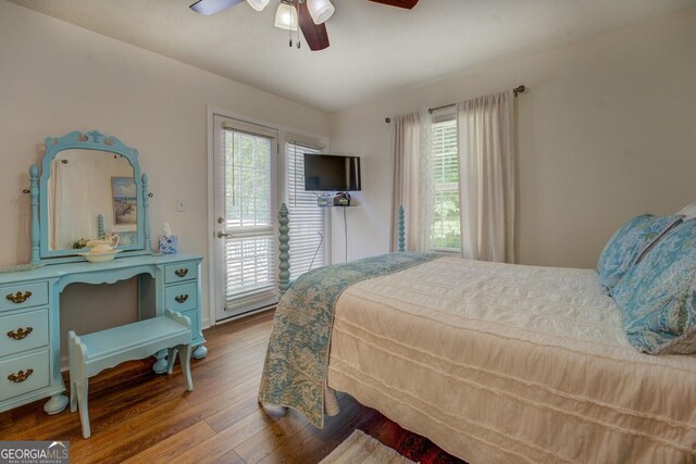 2787 Turtle Cove Trwy, Monticello, GA 31064 - bedroom featuring access to outside, wood finished floors, and ceiling fan