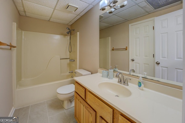 2787 Turtle Cove Trwy, Monticello, GA 31064 - bathroom featuring toilet, vanity, tile patterned flooring, shower / bath combination, and a paneled ceiling