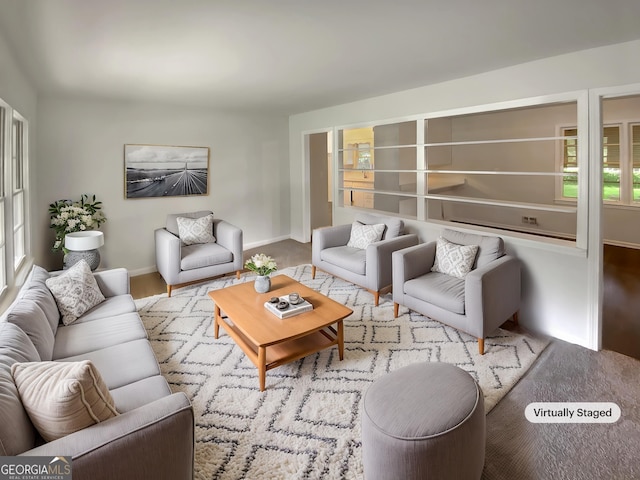 living room with baseboards and plenty of natural light
