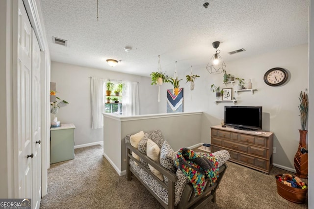 268 Cottonwood Creek Cir, Canton, GA 30114 - living room featuring a textured ceiling, baseboards, visible vents, and carpet