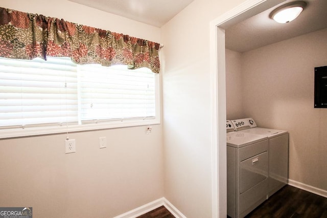 5034 W Ga Highway 292, Collins, GA 30421 - laundry room featuring laundry area, baseboards, dark wood-style floors, and washing machine and clothes dryer