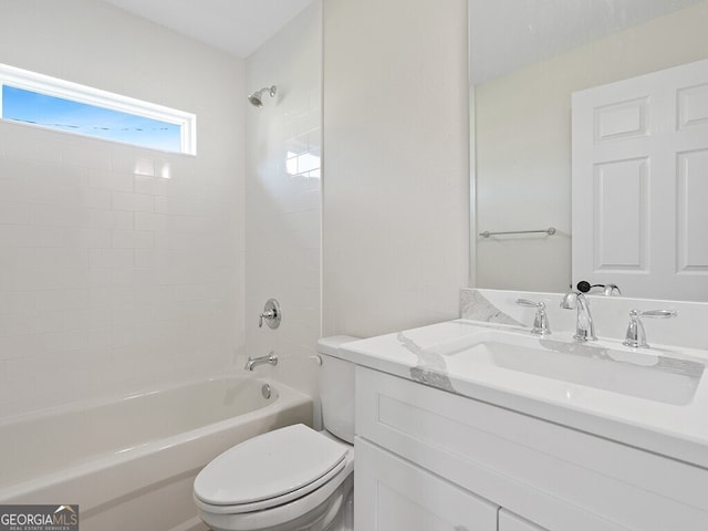 full bath with vanity, bathing tub / shower combination, and toilet