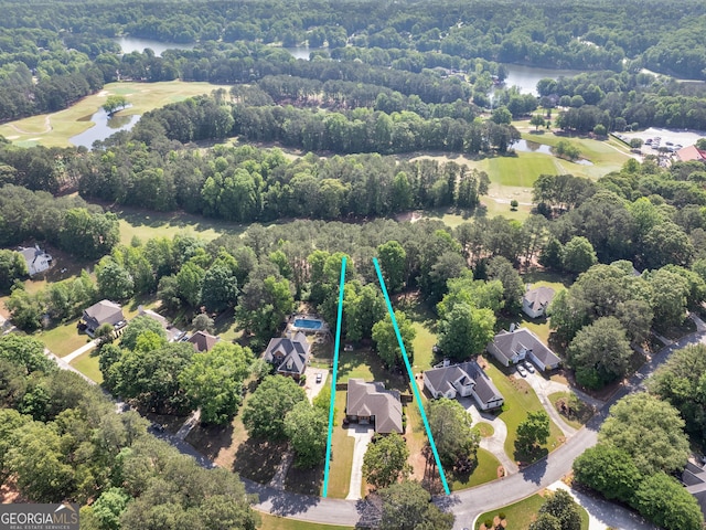 aerial view featuring a water view and a residential view