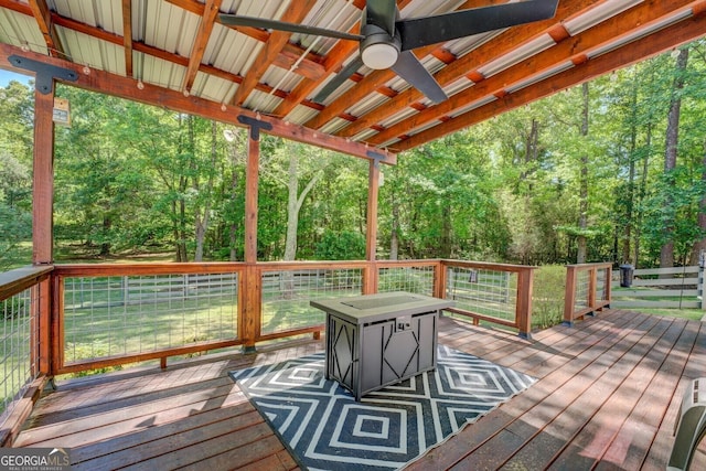 wooden deck with ceiling fan