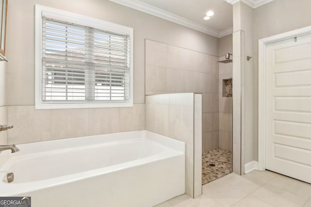 107 Amanda Trce, Kingsland, GA 31548 - full bathroom with ornamental molding, tile patterned floors, a bath, and tiled shower