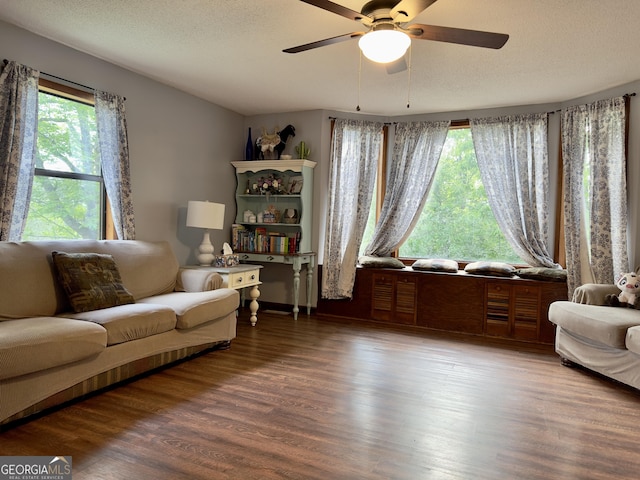 1685 Ridgeway Rd, Lafayette, GA 30728 - living room with plenty of natural light, ceiling fan, wood finished floors, and a textured ceiling