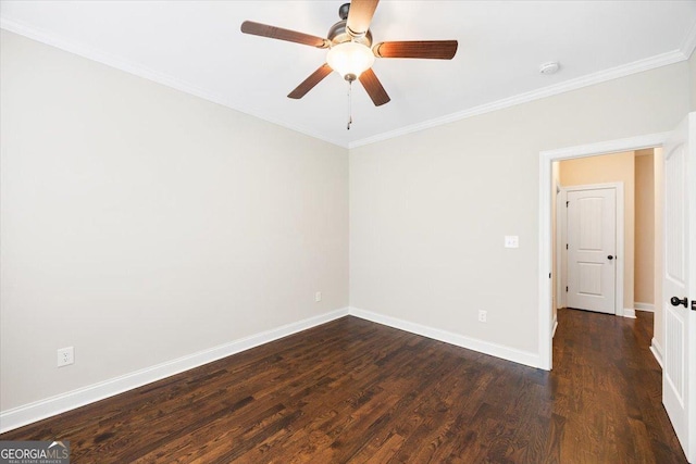 135 Broadleaf Dr, Macon, GA 31210 - empty room with baseboards, dark wood finished floors, ornamental molding, and ceiling fan