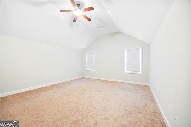 135 Broadleaf Dr, Macon, GA 31210 - bonus room featuring a ceiling fan, baseboards, light colored carpet, and lofted ceiling