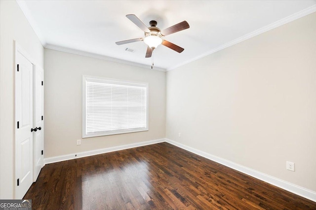 135 Broadleaf Dr, Macon, GA 31210 - unfurnished bedroom with baseboards, crown molding, dark wood-style floors, and visible vents