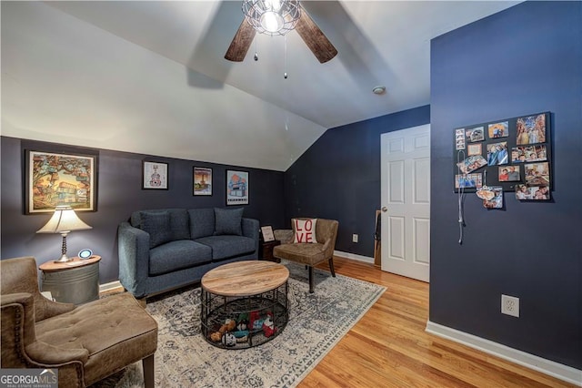 26 Kensington Rd, Avondale Estates, GA 30002 - living area featuring ceiling fan, light wood-style floors, and vaulted ceiling