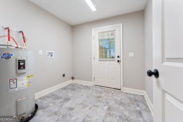 washroom featuring washer hookup, laundry area, electric dryer hookup, baseboards, and electric water heater