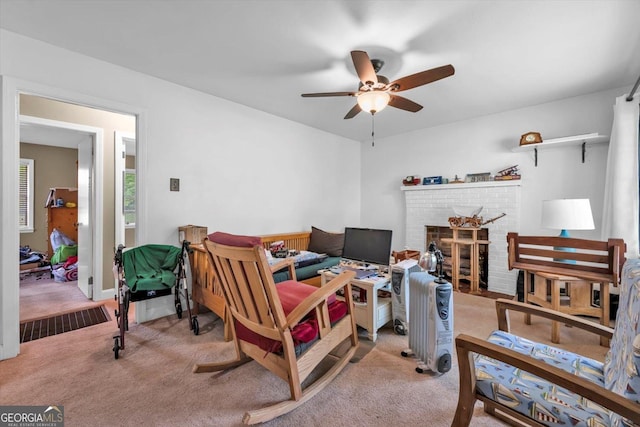 829 Berkshire Dr, Washington, GA 30673 - carpeted bedroom with a fireplace and a ceiling fan