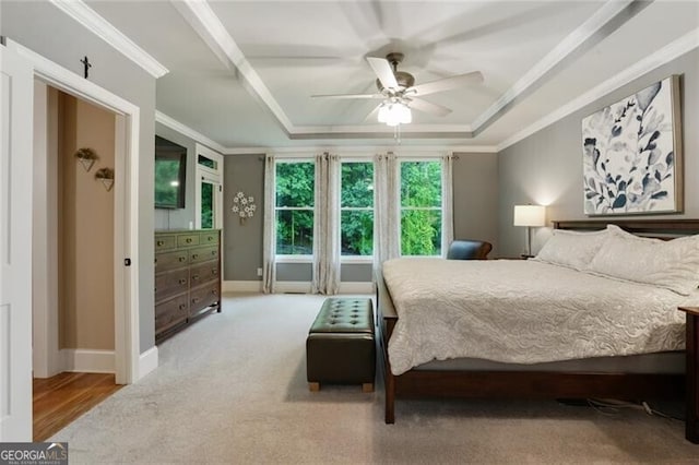 4383 Capstone Ct NE, Roswell, GA 30075 - bedroom featuring crown molding, a raised ceiling, carpet floors, and ceiling fan