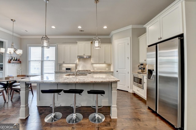 919 Olmsted Ln, Johns Creek, GA 30097 - kitchen featuring dark wood-style flooring, under cabinet range hood, stainless steel appliances, and a sink