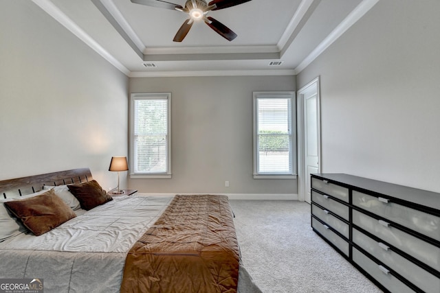 919 Olmsted Ln, Johns Creek, GA 30097 - carpeted bedroom with a tray ceiling, multiple windows, and crown molding