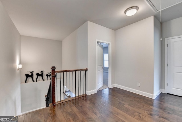 919 Olmsted Ln, Johns Creek, GA 30097 - interior space with attic access, an upstairs landing, baseboards, and dark wood-style floors
