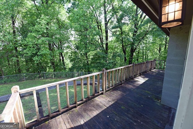 wooden deck featuring a yard and a fenced backyard