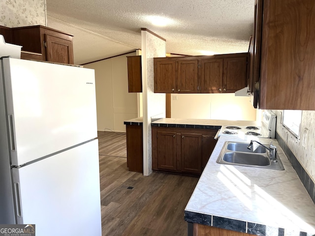 104 Scattered Pines Rd, Hortense, GA 31543 - kitchen with white appliances, a sink, extractor fan, dark wood-type flooring, and light countertops