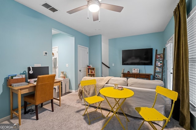 1098 Caruso Dr, Buford, GA 30518 - carpeted living room featuring a desk and a ceiling fan