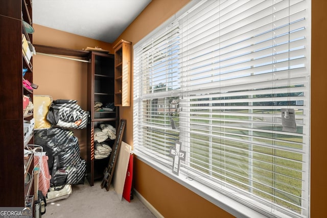 walk in closet featuring carpet