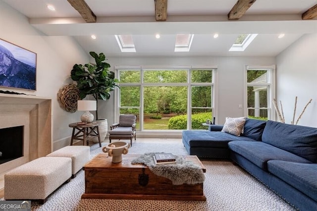 4500 Candacraig, Alpharetta, GA 30022 - living area with recessed lighting, beam ceiling, and a skylight