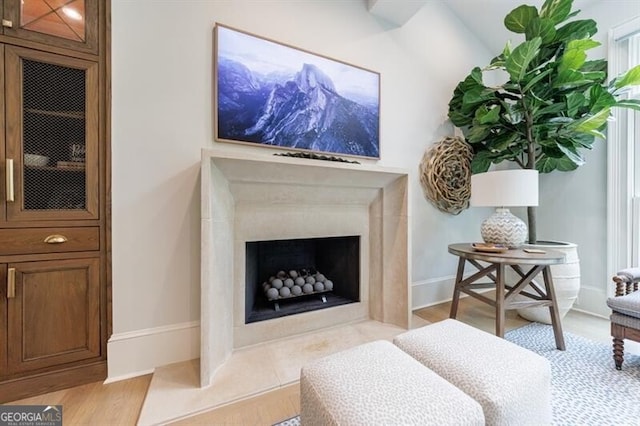 4500 Candacraig, Alpharetta, GA 30022 - sitting room with baseboards, a high end fireplace, and vaulted ceiling