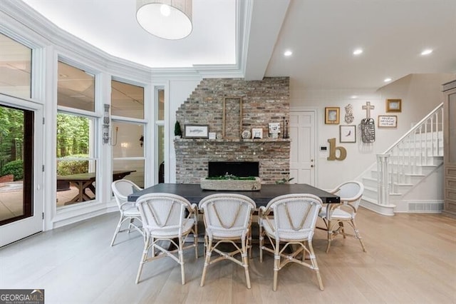4500 Candacraig, Alpharetta, GA 30022 - dining space featuring recessed lighting, light wood-style floors, and stairs