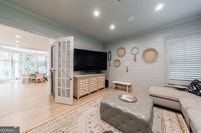 4500 Candacraig, Alpharetta, GA 30022 - living room with light wood-style floors, ornamental molding, and recessed lighting