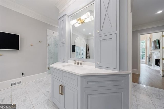 4500 Candacraig, Alpharetta, GA 30022 - full bathroom with baseboards, marble finish floor, and ornamental molding